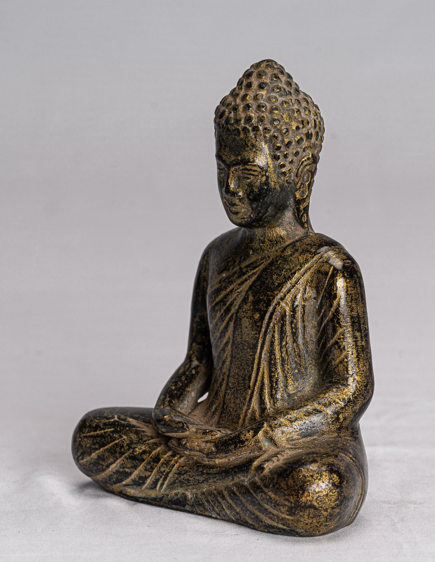 Buddha-Statue – Antiker Khmer-Stil, Bronze, sitzende Meditation, Angkor-Buddha-Statue – 13,5 cm/5 Zoll