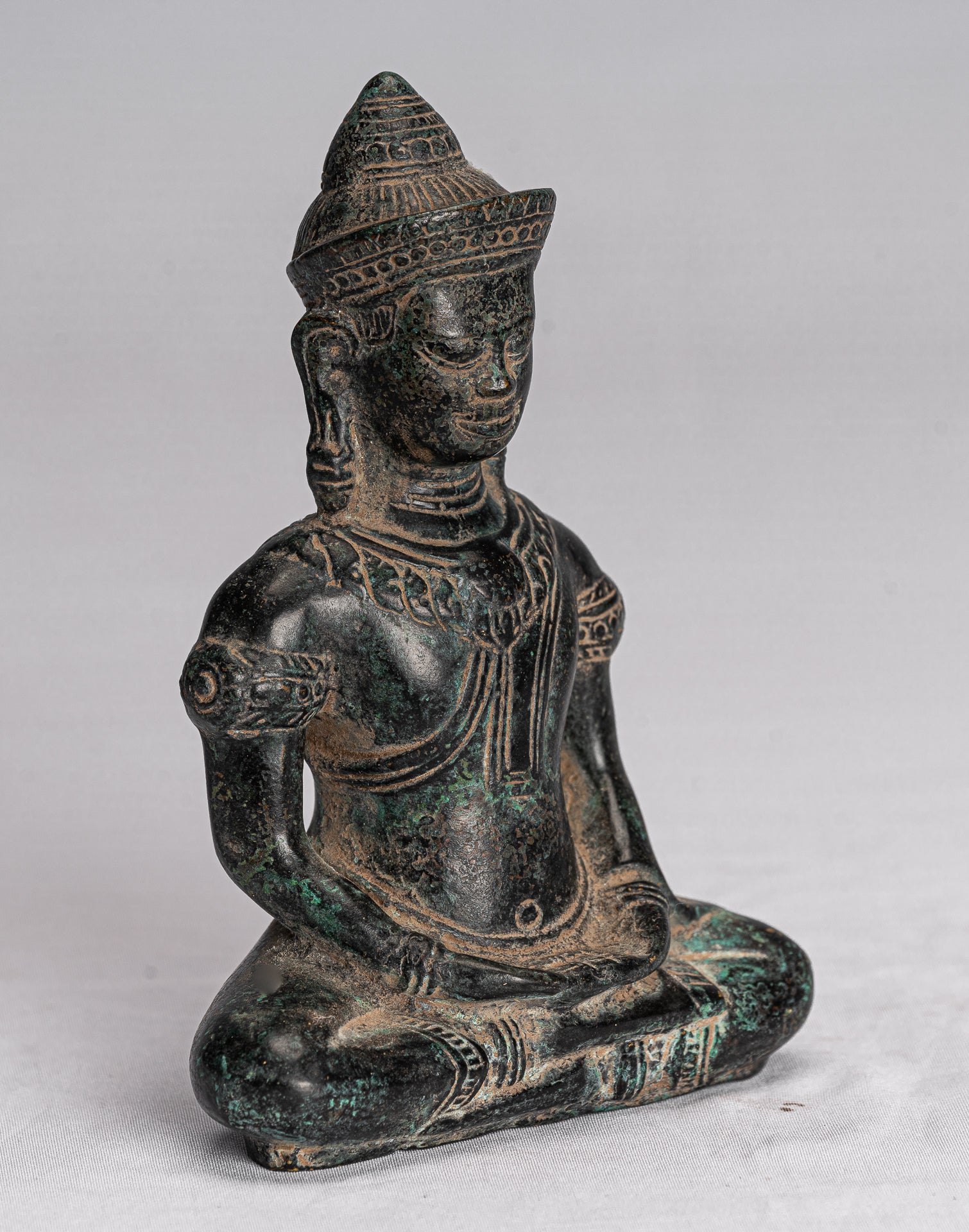Statue de Bouddha – Statue de Bouddha Bayon de méditation en bronze de style khmer antique – 14 cm