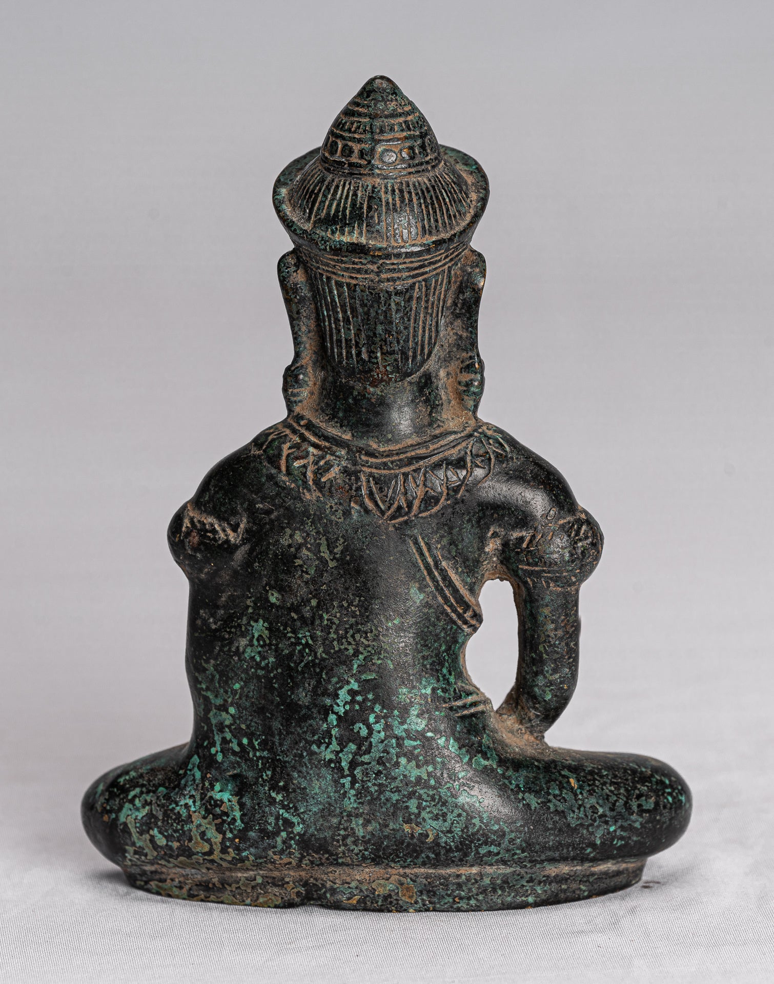 Statue de Bouddha – Statue de Bouddha Bayon de méditation en bronze de style khmer antique – 14 cm