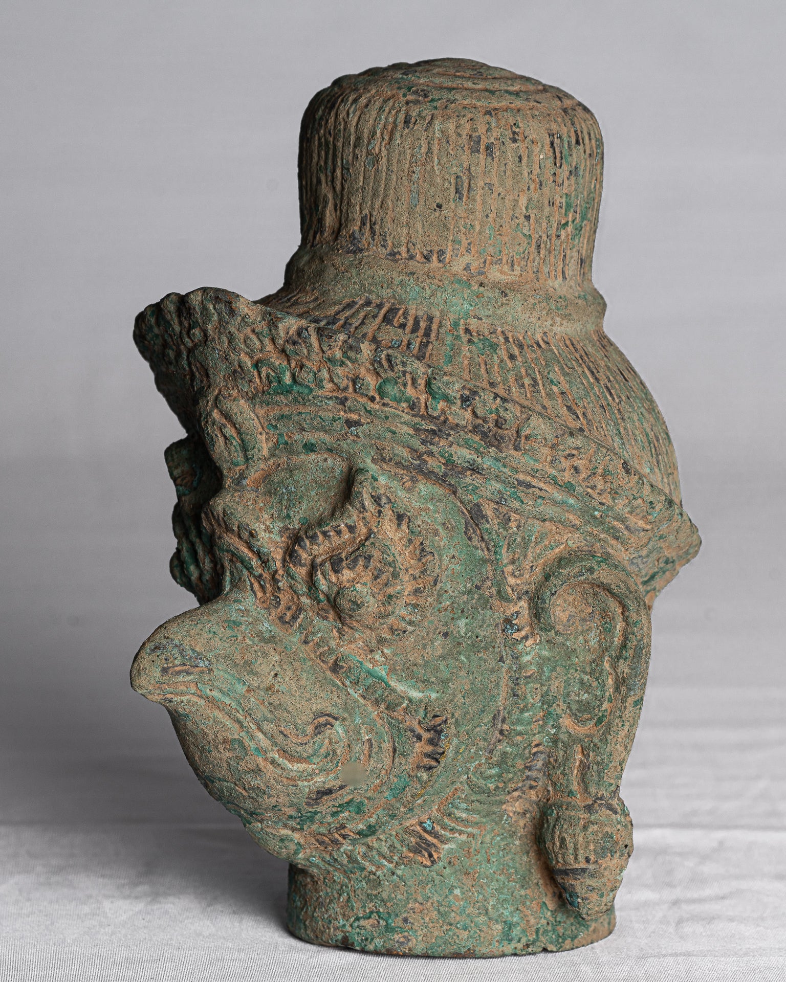 Antique Banteay Srei Style Bronze Khmer Garuda Vishnu Statue - 18cm/7"