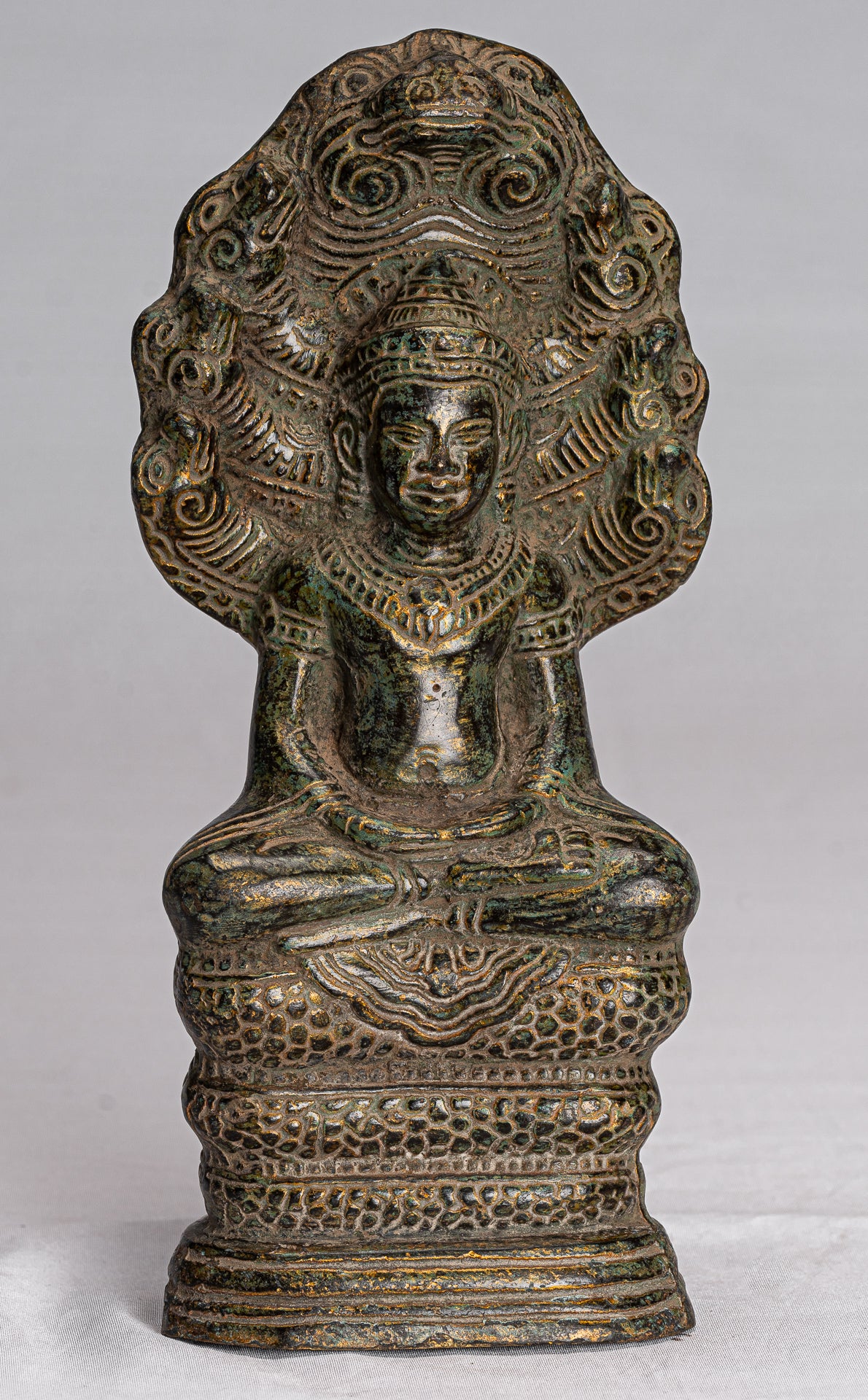 Estatua de Buda - Estilo de bayón antiguo Khmer Meditación Naga Naga Buddha - 21 cm/8 "