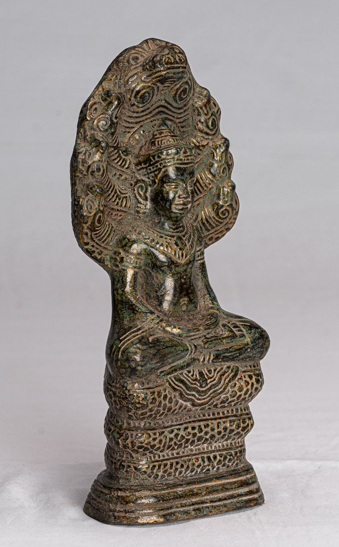 Estatua de Buda - Estilo de bayón antiguo Khmer Meditación Naga Naga Buddha - 21 cm/8 "