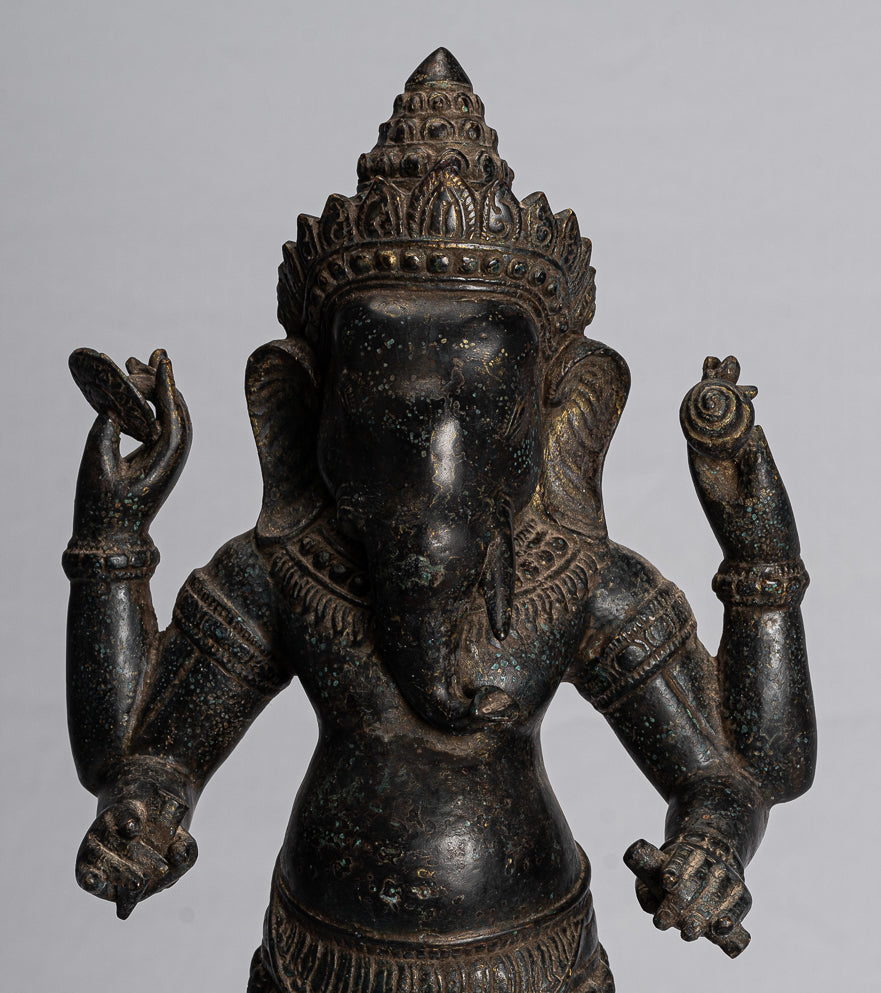 Ganesha Statue.Antike Khmer Stil Montiert Stehende Bronze Angkor Wat Ganesha Statue 8554cm/22"