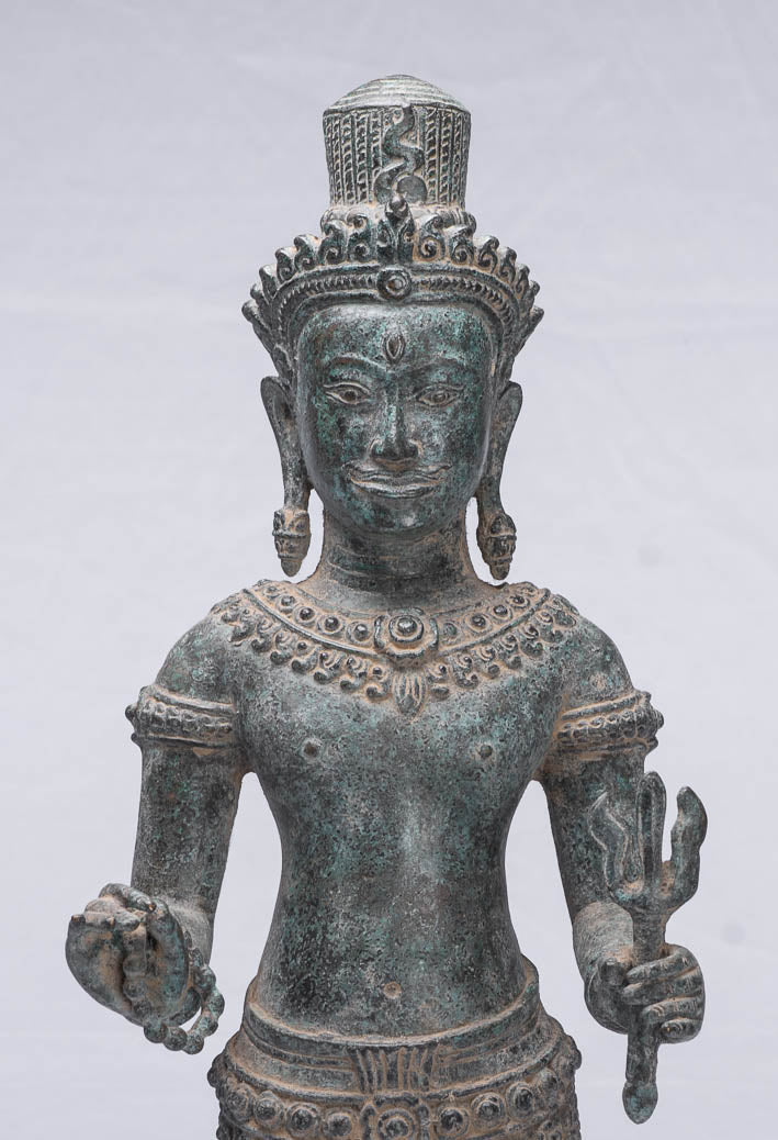 Antique Khmer Style Bronze Angkor Wat Standing Shiva - 52cm/21 "