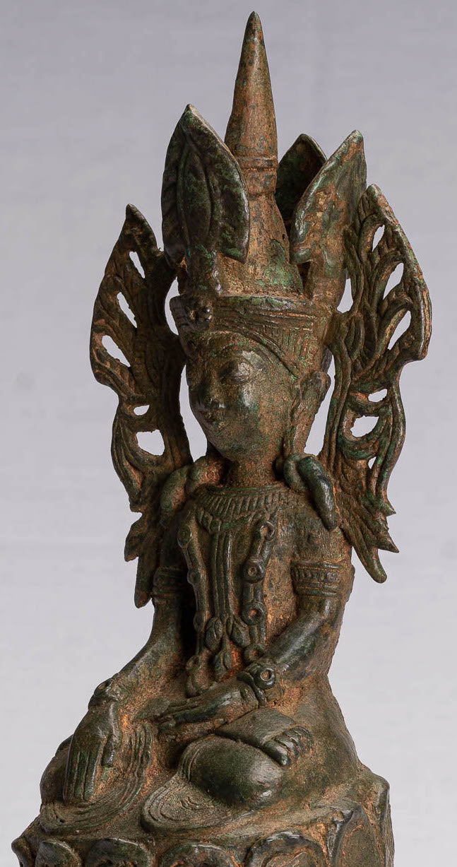 Statue de Bouddha – Statue de Bouddha assis en bronze de style birman antique – 35 cm.