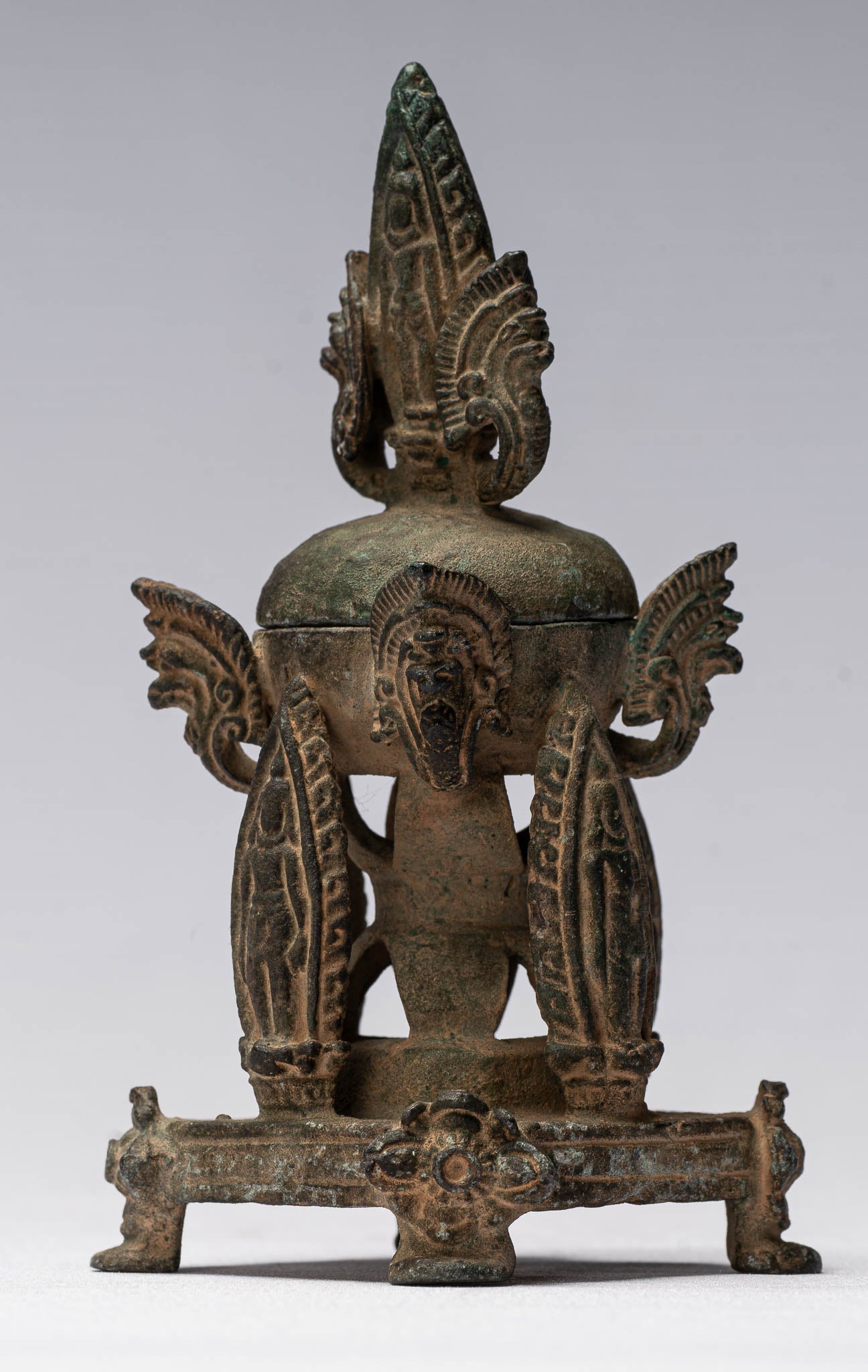 Bouddha Statue-Antique Thaï Style Bronze Charity Buddha & Naga Stupa -14cm/6 " Tall