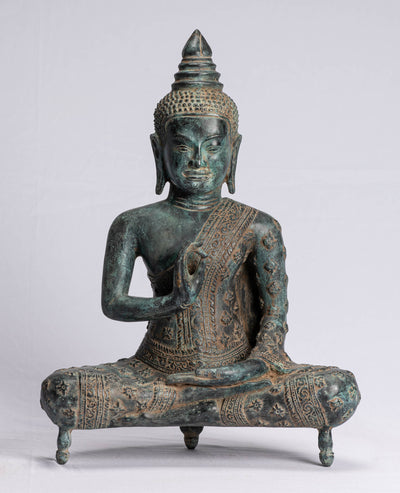 Buddha Statue - Buddha - Antique Khmer Style Seated Bronze Buddha Statue Teaching Mudra - 45cm/18"