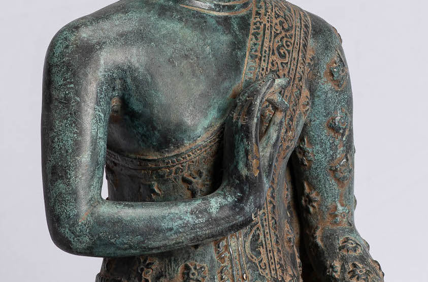 Bouddha Statue-Bouddha-Antique Khmer Style Seated Bronze Buddha Statue Teaching Mudra-45cm/18 "