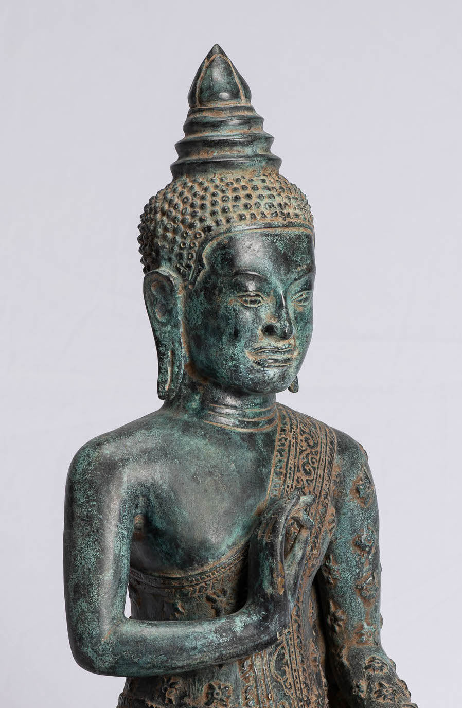 Bouddha Statue-Bouddha-Antique Khmer Style Seated Bronze Buddha Statue Teaching Mudra-45cm/18 "