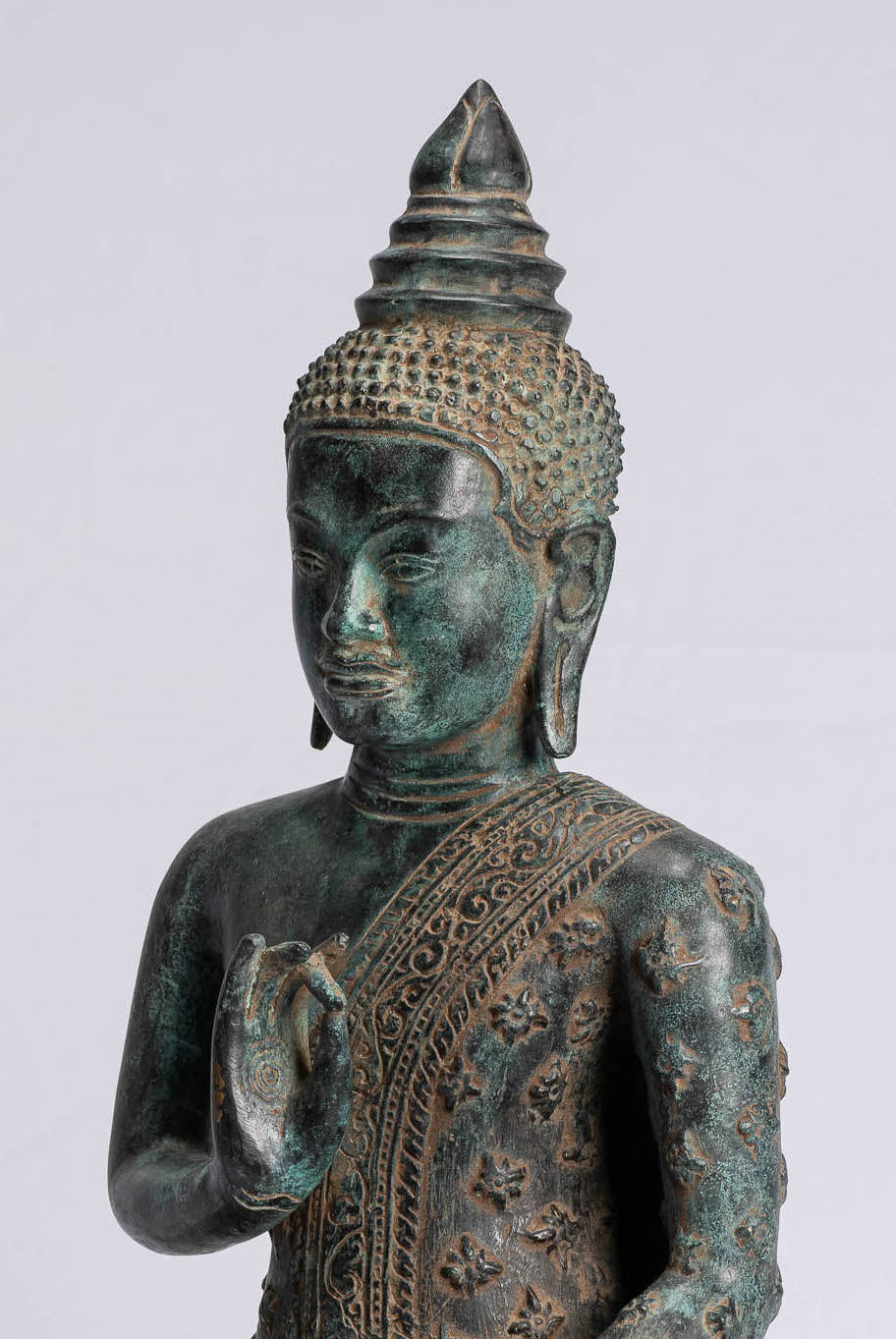 Bouddha Statue-Bouddha-Antique Khmer Style Seated Bronze Buddha Statue Teaching Mudra-45cm/18 "