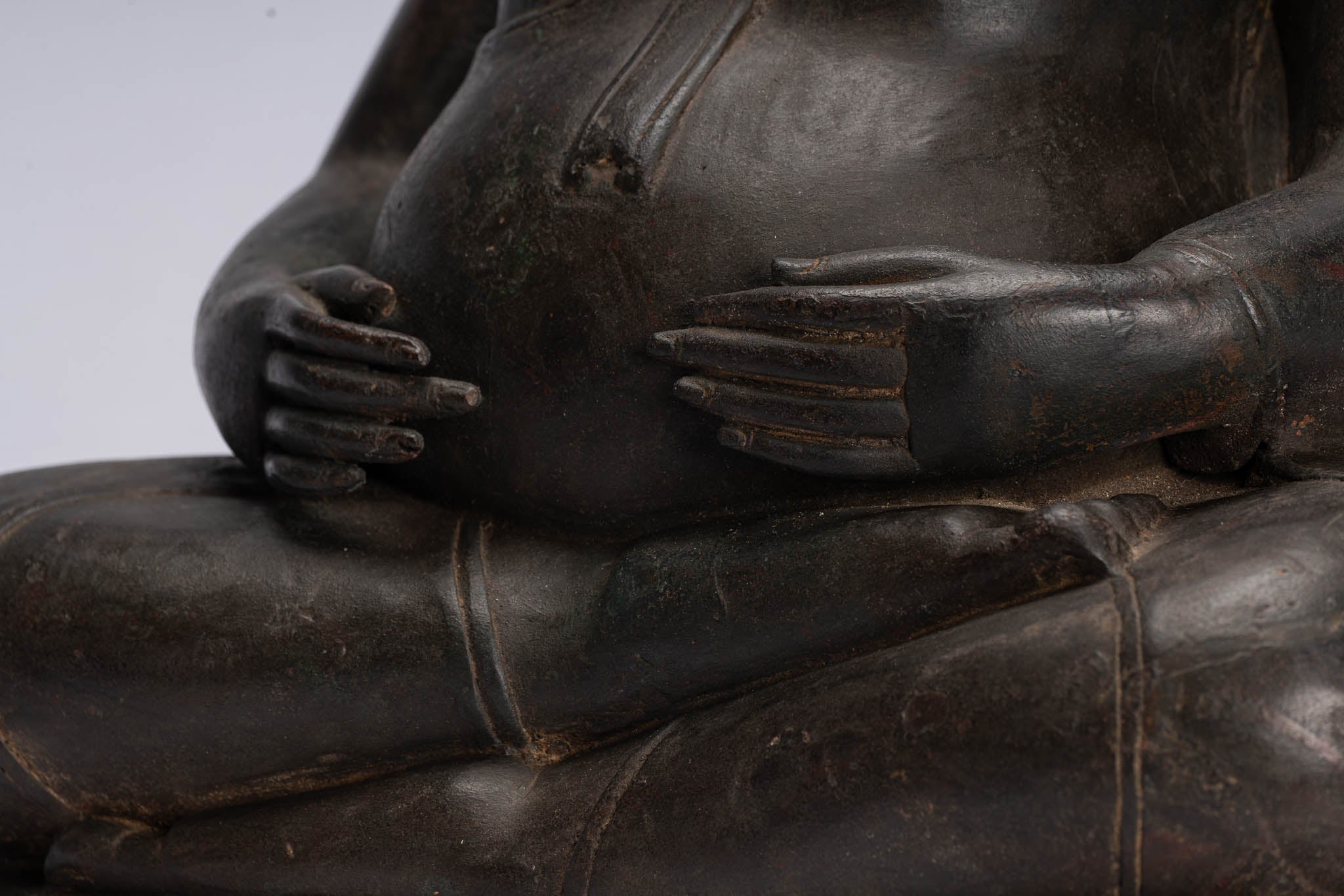 Buddha Statue - Antique Thai Style Bronze Happy, Fat, Laughing Buddha Budai Statue - 42cm/17"