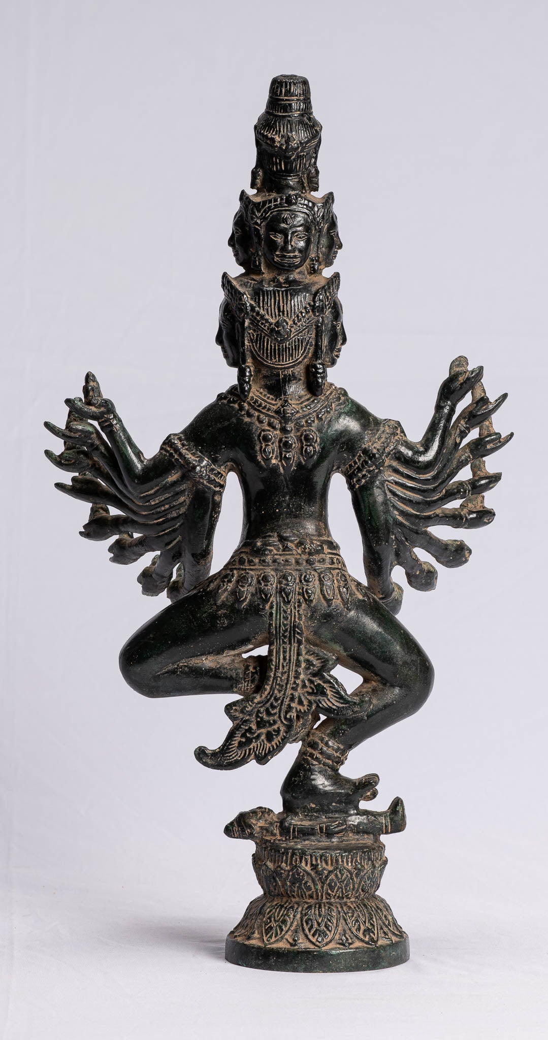 Antique Khmer Style Standing Bronze Bayon Hevajra Statue - 43 cm/17 "di altezza