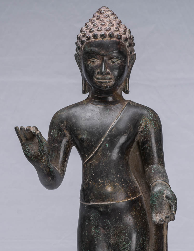 Buddha Statue-Antike Thai Style Dvaravati Bronze Standing Preaching Buddha Statue 55cm/22 "