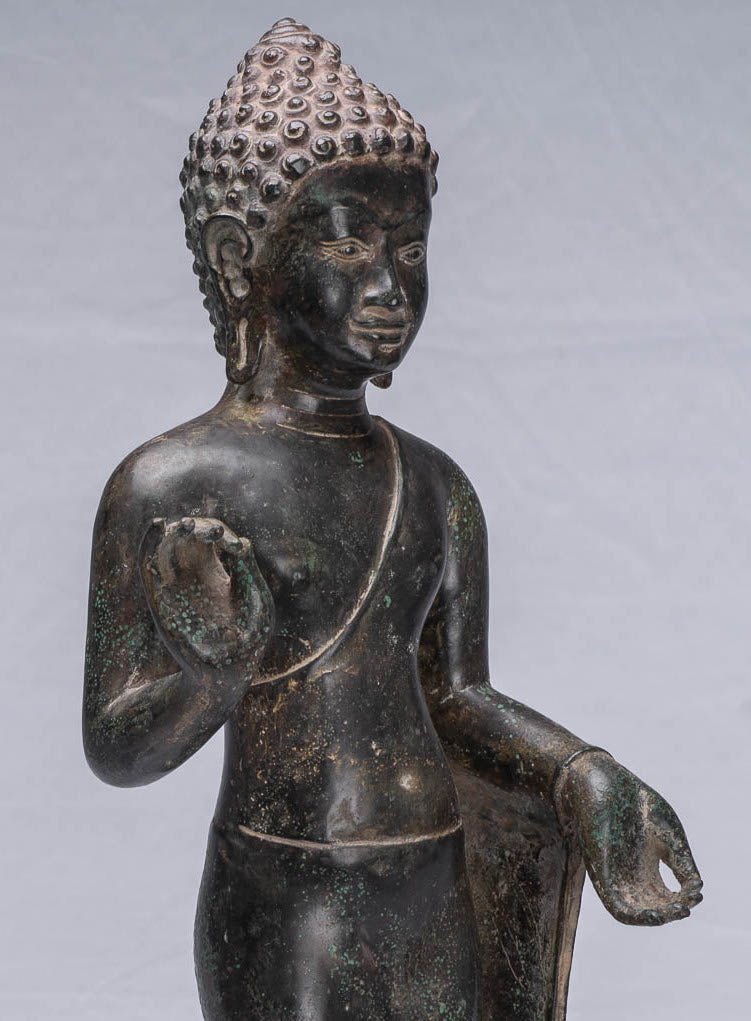 Grande statua in bronzo di buddha a piedi nella provincia buddista di  phutthamonthon thailandia nel tempo crepuscolare