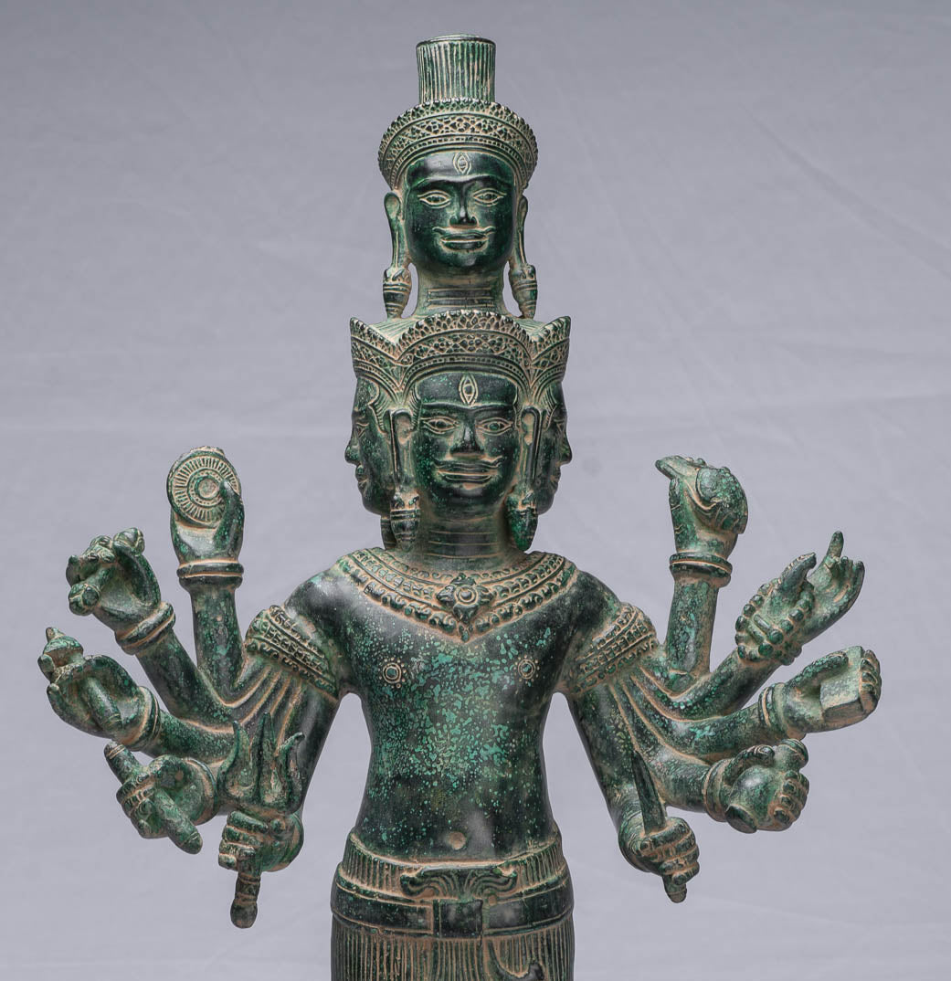Antique Khmer Style Bronze Bayon Standing Shiva Statue & Yoni - 59cm/24"