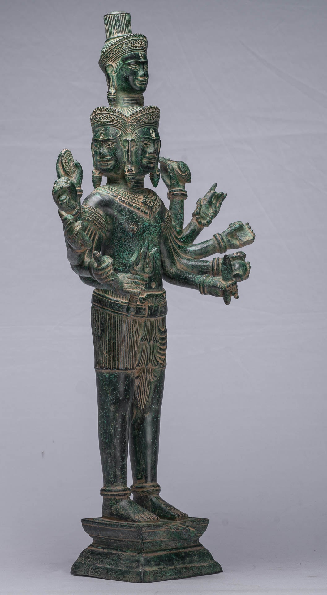 Antique Khmer Style Bronze Bayon Standing Shiva Statue & Yoni - 59cm/24"