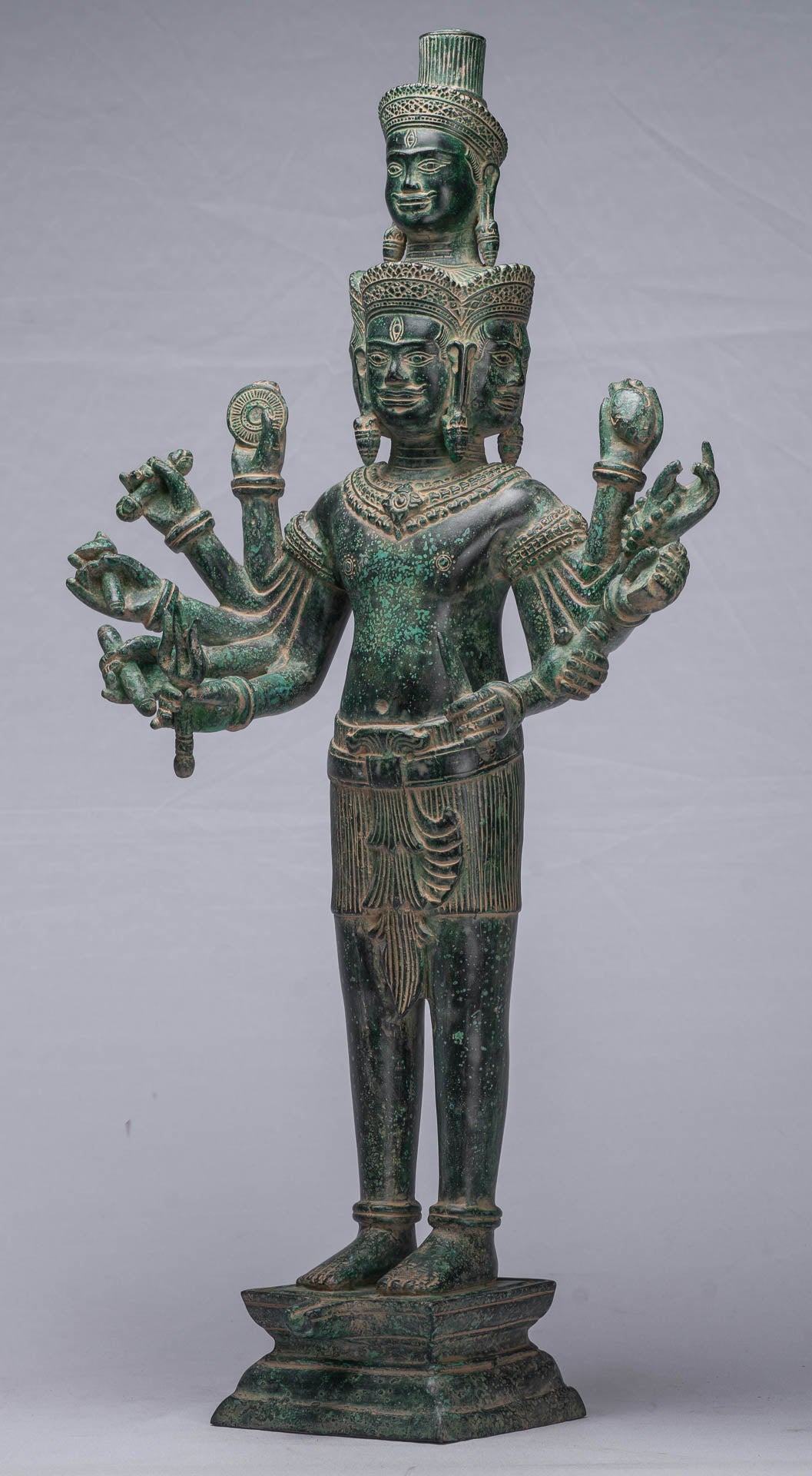 Antique Khmer Style Bronze Bayon Standing Shiva Statue & Yoni - 59cm/24"