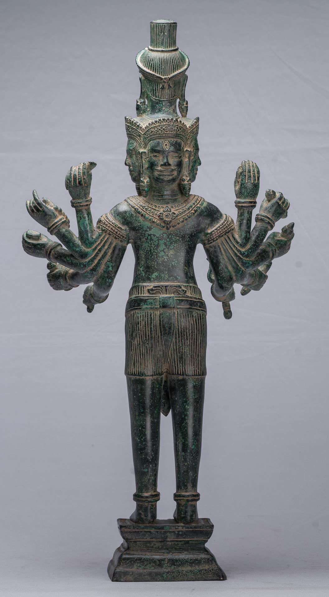 Antique Khmer Style Bronze Bayon Standing Shiva Statue & Yoni - 59cm/24"