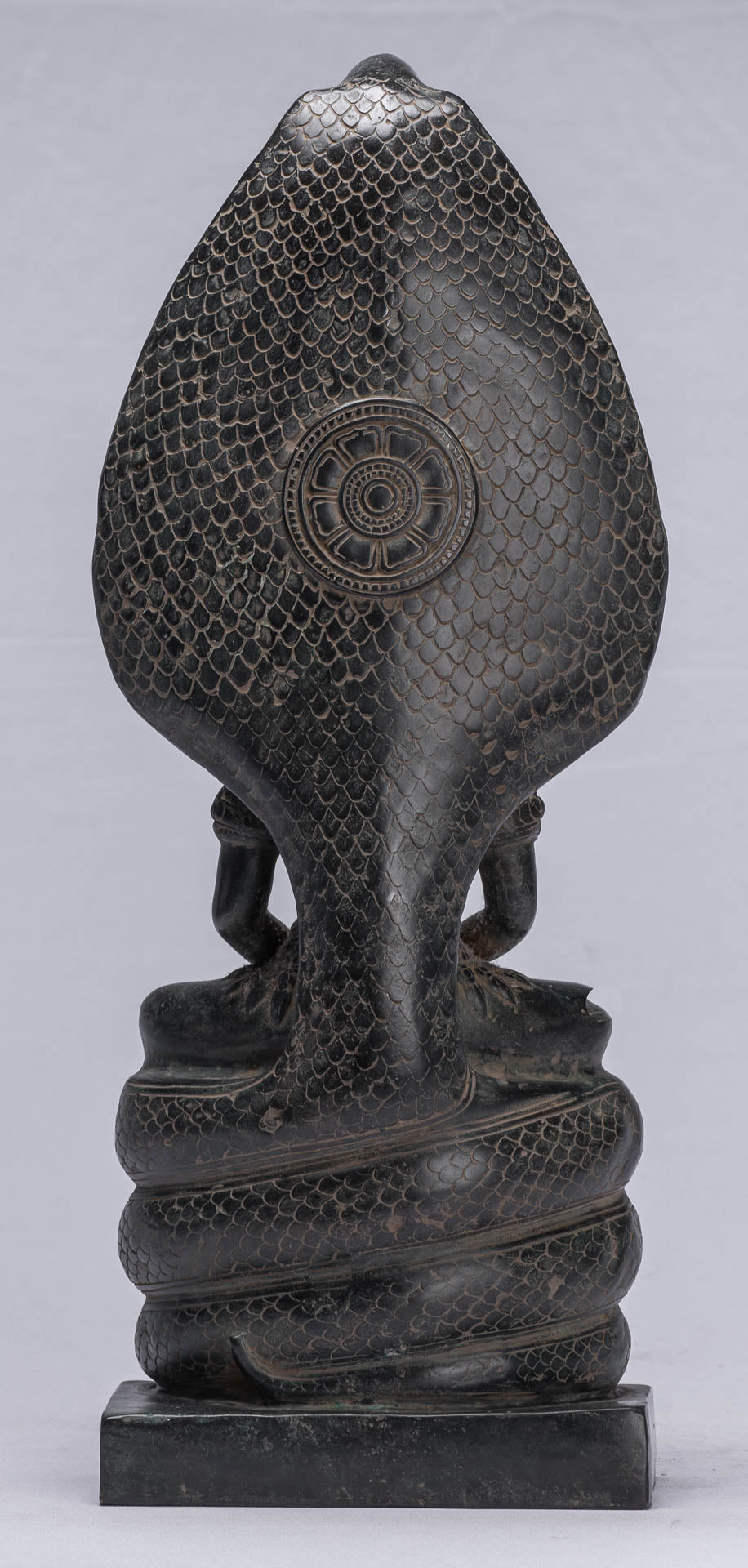 Buddha Statue - Antique Bayon Style Khmer Seated Bronze Naga Meditation Buddha - 43cm/17"