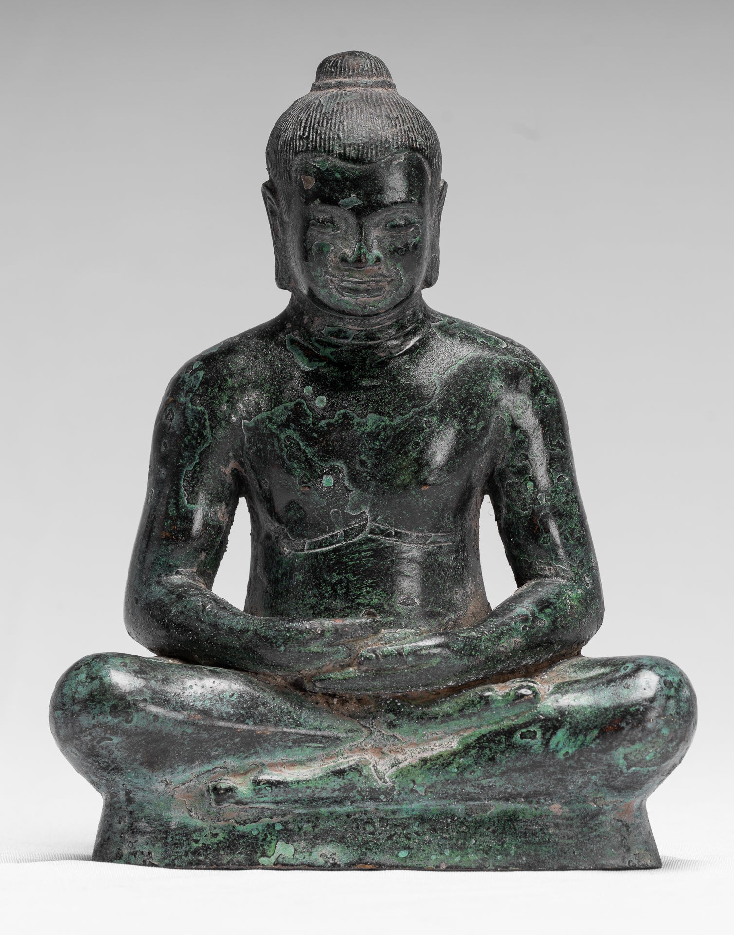 Meditazione di bronzo seduta in stile khmer antico jayavarman vii statua - 18 cm/7 "