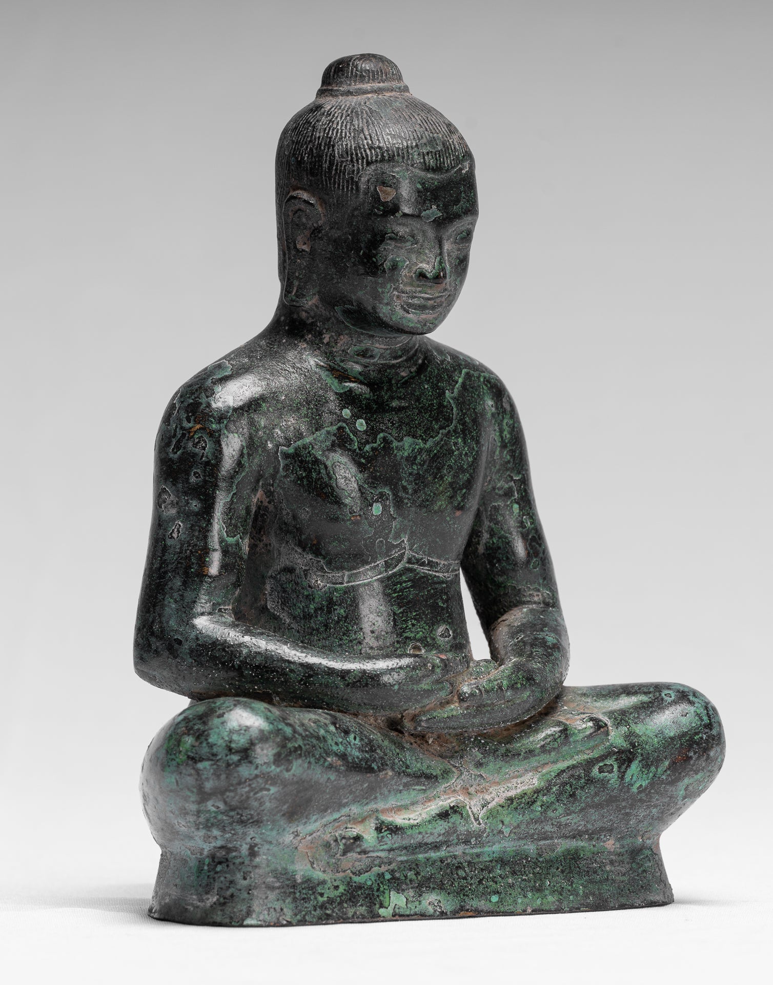 Meditazione di bronzo seduta in stile khmer antico jayavarman vii statua - 18 cm/7 "