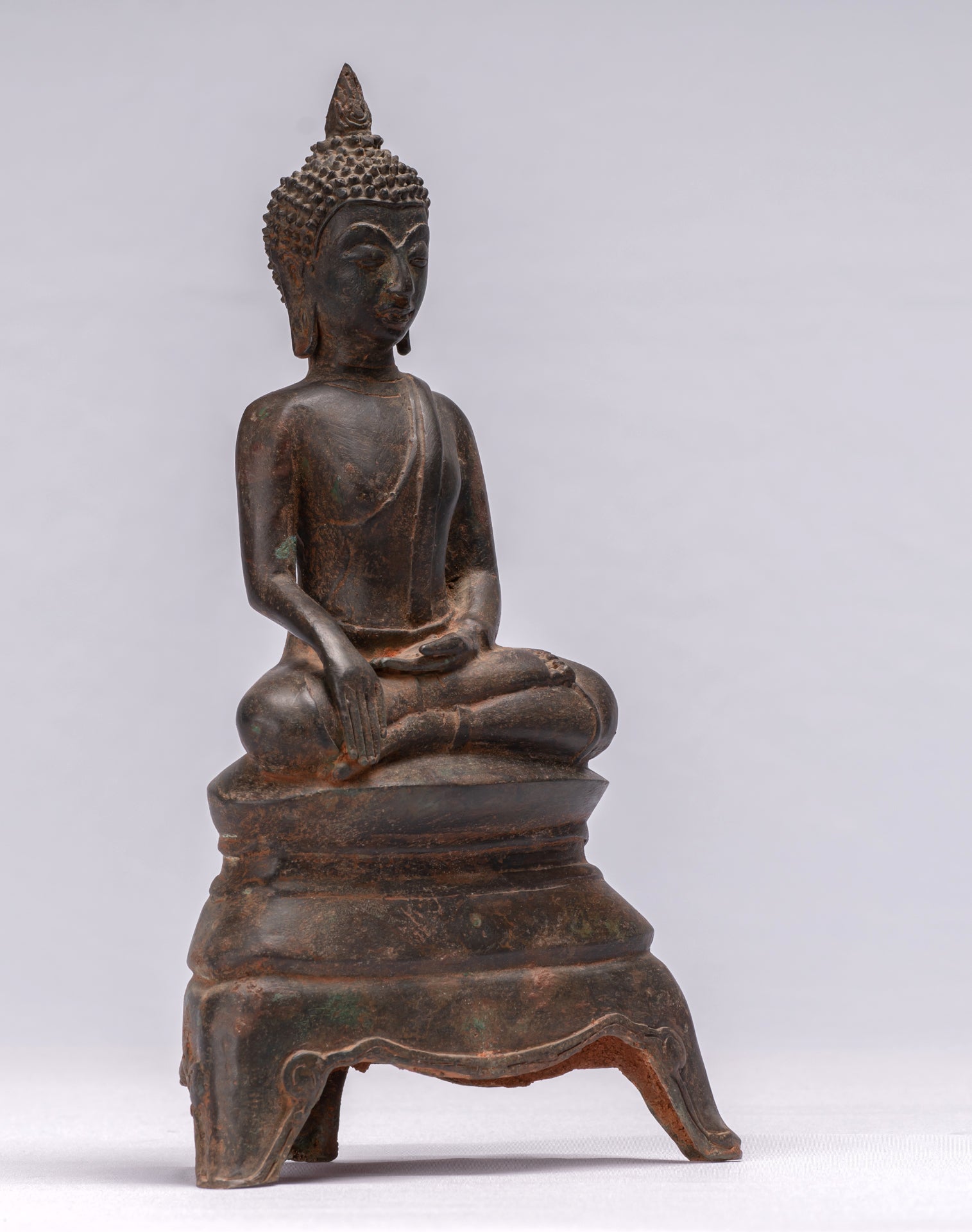 Buddha Statue - Antique Ayutthaya Style Seated Enlightenment Buddha Statue - 29cm/12"