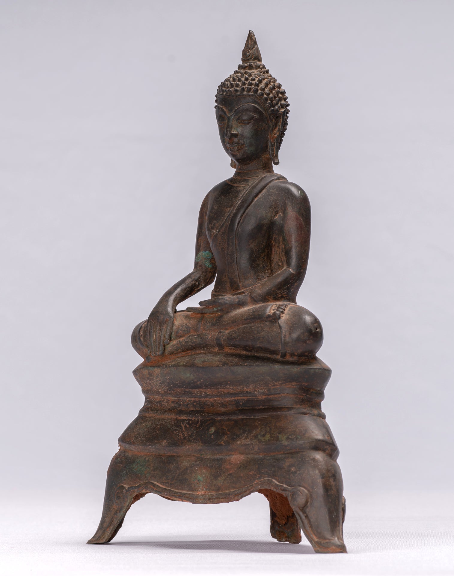 Buddha Statue - Antique Ayutthaya Style Seated Enlightenment Buddha Statue - 29cm/12"