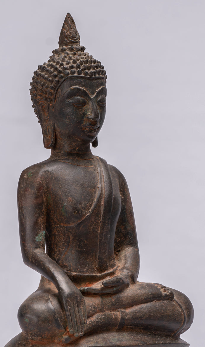 Buddha Statue - Antique Ayutthaya Style Seated Enlightenment Buddha Statue - 29cm/12"