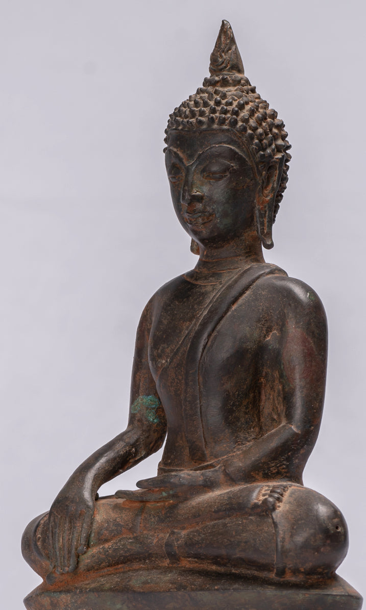 Buddha Statue - Antique Ayutthaya Style Seated Enlightenment Buddha Statue - 29cm/12"