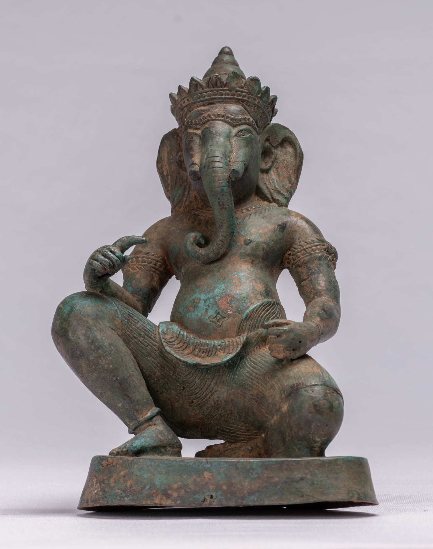 Statue Ganesha - Statua Ganesh in ginocchio in bronzo tailandese antico - 25 cm/10 "