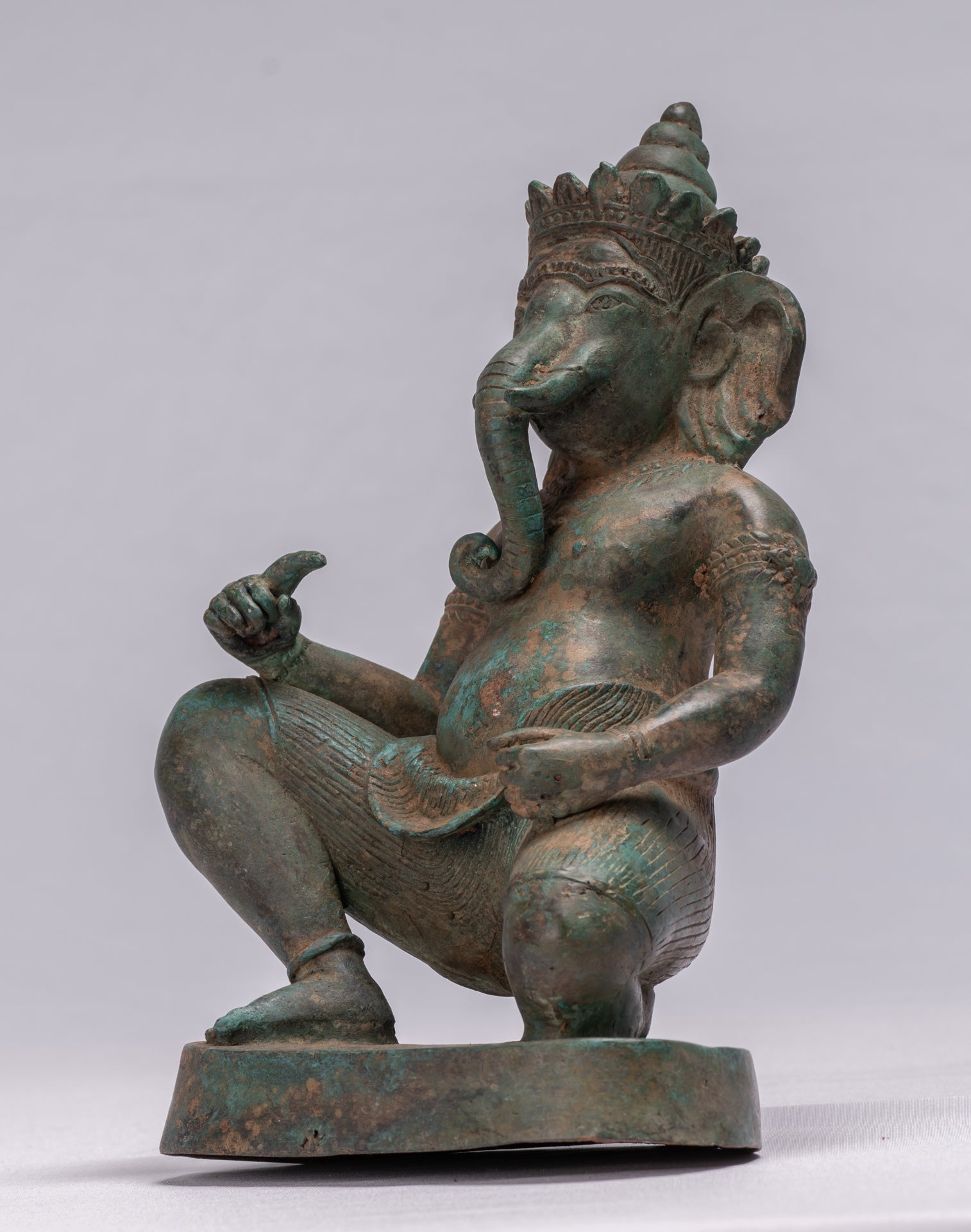 Statue Ganesha - Statua Ganesh in ginocchio in bronzo tailandese antico - 25 cm/10 "