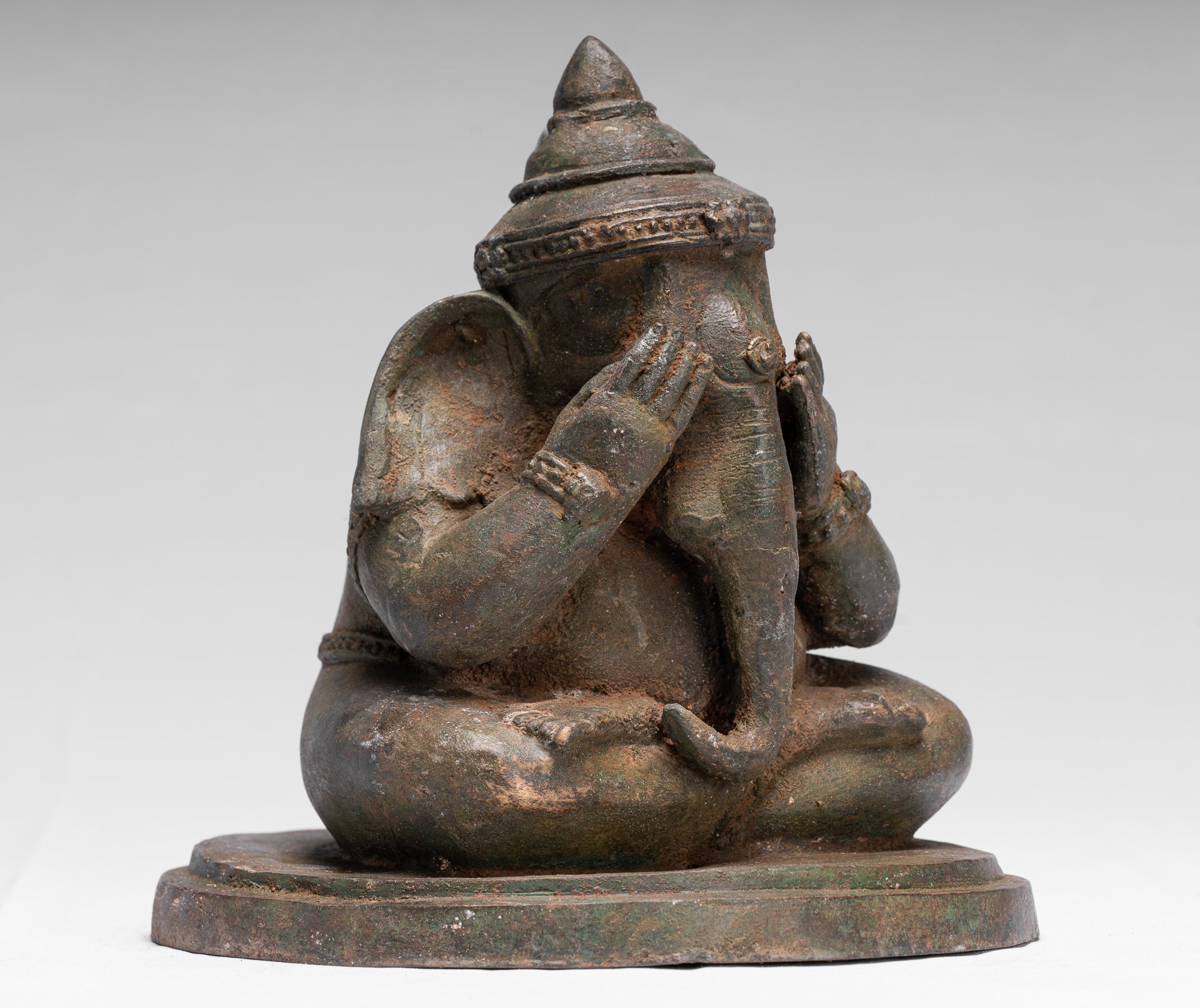 Statue Ganesha - Bronzo in stile tailandese antico seduto "Vedi no malvagio" statua Ganesha- 24 cm/10 "