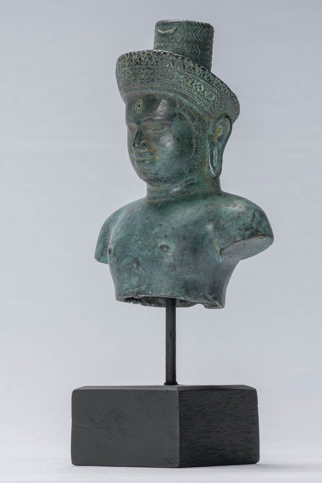 Estatua de Shiva - Estatua de Torso Montado de bronce antiguo de estilo Khmer - 27 cm/11 "