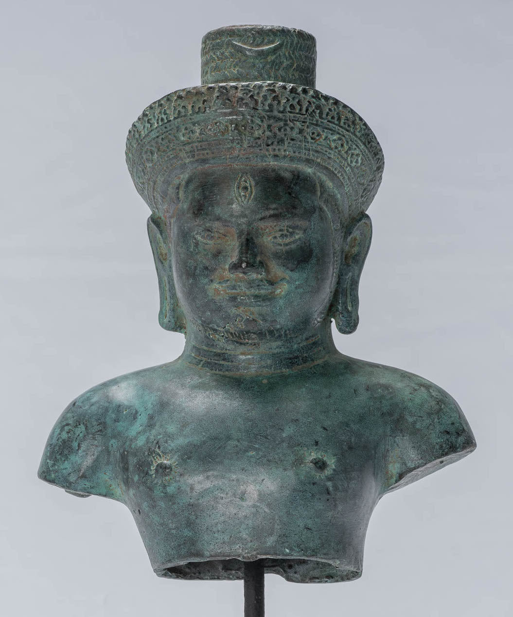 Estatua de Shiva - Estatua de Torso Montado de bronce antiguo de estilo Khmer - 27 cm/11 "