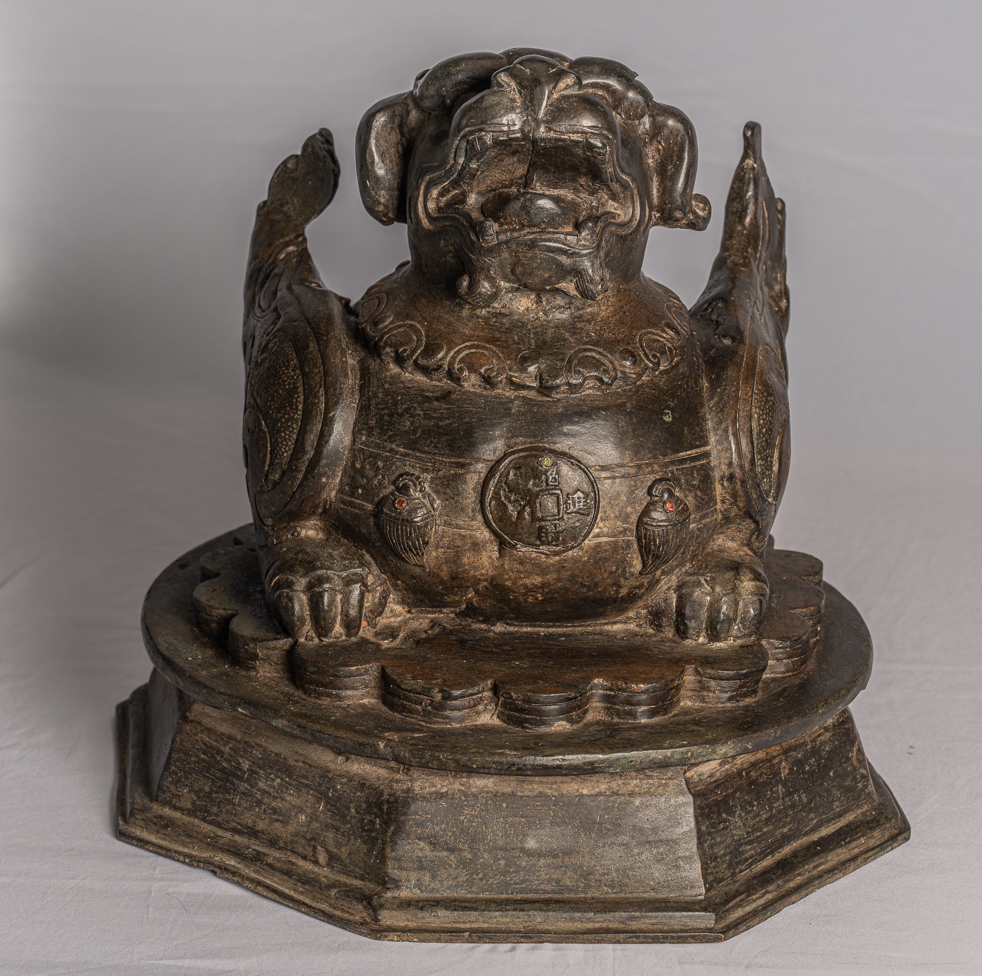 Antique chinois Temple gardien lion Fu chien reine Lion - 37cm / 15 "