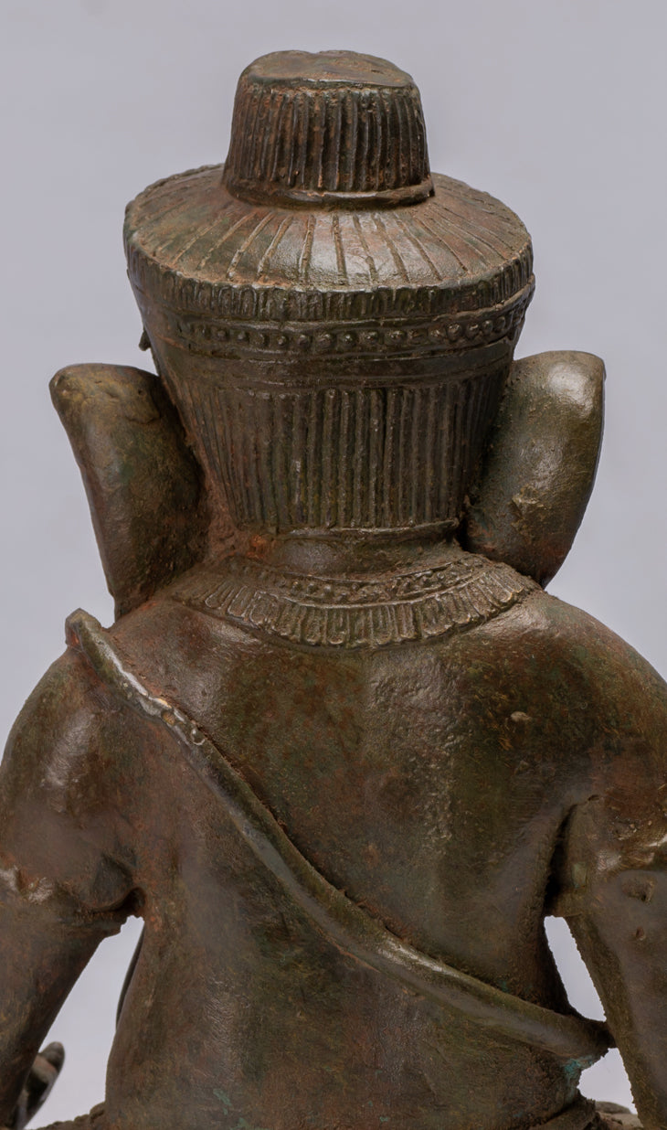 Antike sitzende grüne 4-armige Ganesha-Statue aus Bronze im thailändischen Stil – 31 cm/12 Zoll