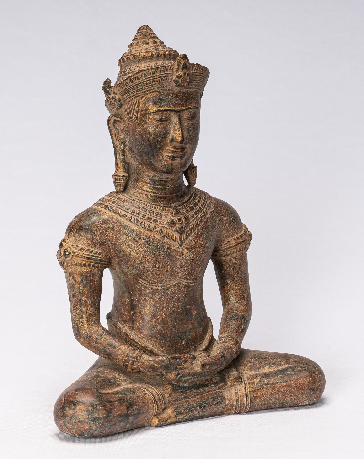 Statua Buddha - Antique Khmer in stile Khmer Meditazione seduta Angkor Buddha Statue -13,5 cm/5 "