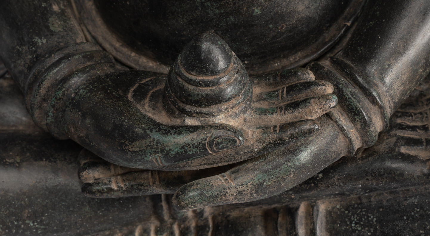 Estatua de Buda - Estatua de Buda de Meditación Amitabha de Bronce Antique Khmer - 55cm/22 "