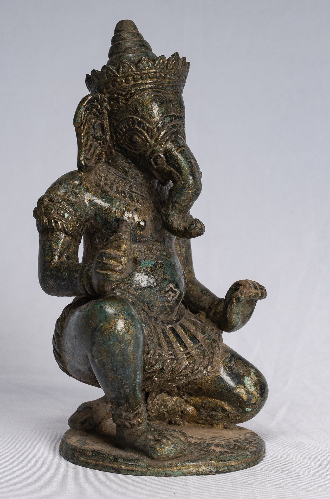 Statue Ganesha - Antique Thai Thai Bronzo Inginocchiatura statua Ganesh - 18 cm/7 "