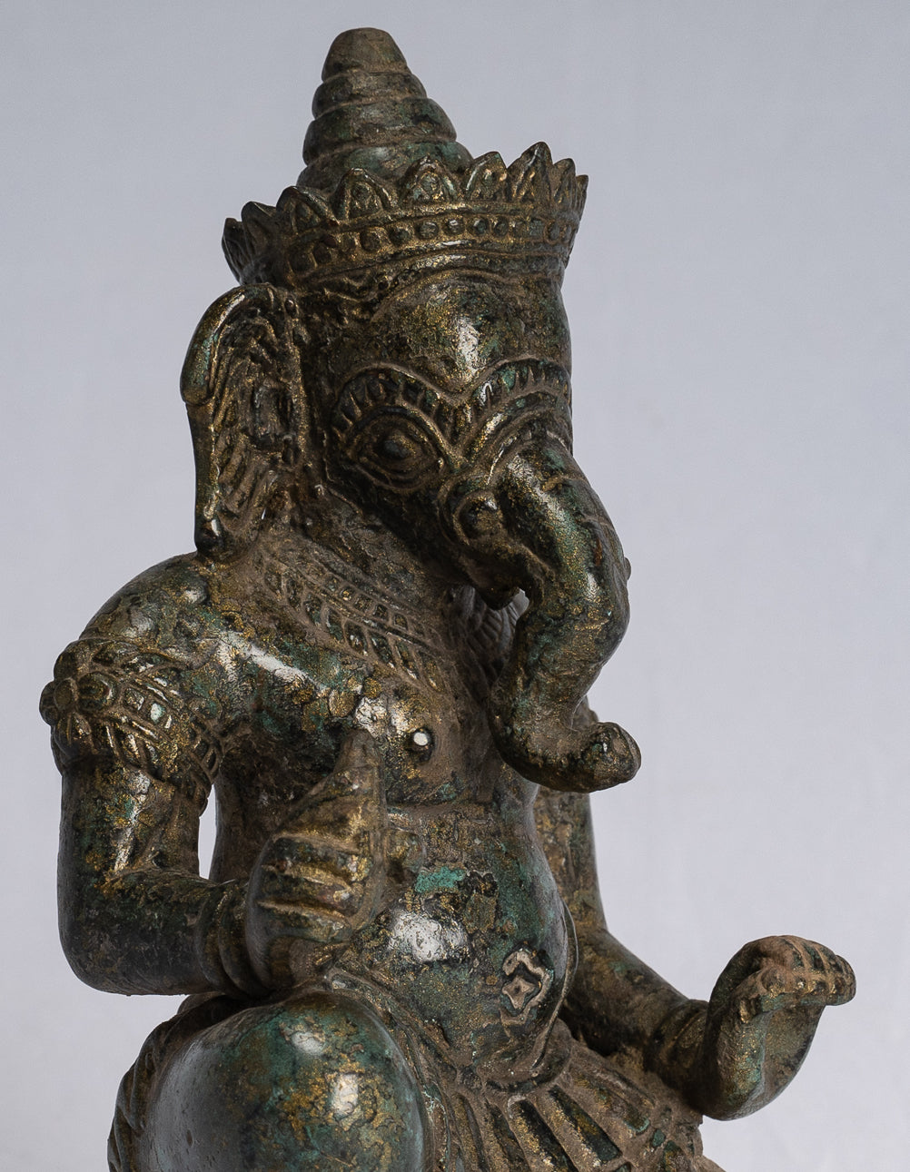 Statue Ganesha - Antique Thai Thai Bronzo Inginocchiatura statua Ganesh - 18 cm/7 "