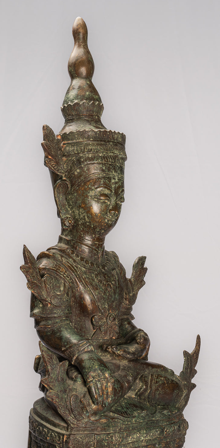 Bronzo di bronzo di Burmese Burmese Shan illuminazione statua di Buddha seduta - 102 cm/41 "