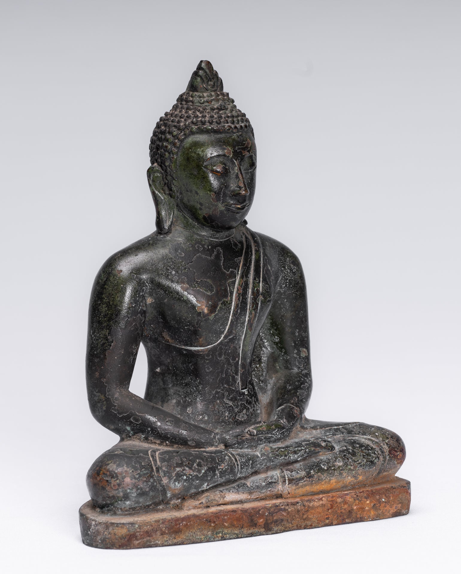 Statua Buddha - Antique Sri Lanka in stile Bronzo Meditazione seduta statua di Buddha - 18 cm/7 "