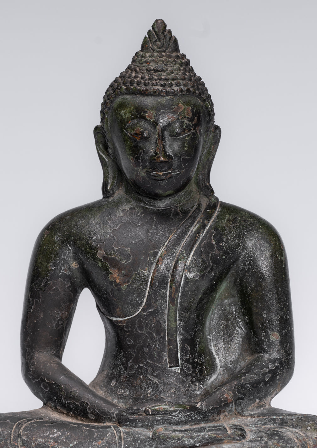 Statua Buddha - Antique Sri Lanka in stile Bronzo Meditazione seduta statua di Buddha - 18 cm/7 "