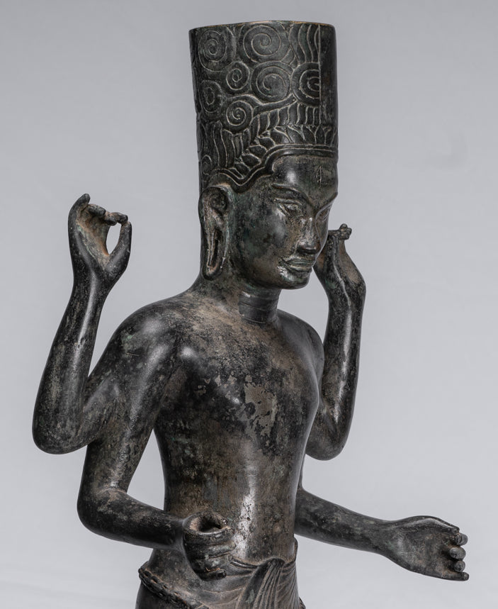 Harihara - Antiguo Phnom da Style Bronze Khmer Hari Hara o Vishnu & Shiva - 77cm/31 "