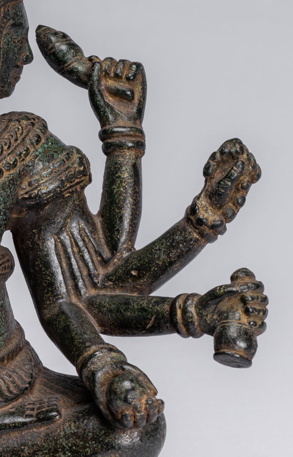 Estatua de Brahma - Antique Khmer Style Bronze 8 Arm Bayon Brahma - Creación de dios hindú - 32 cm/13 "