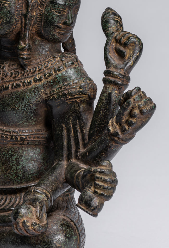 Estatua de Brahma - Antique Khmer Style Bronze 8 Arm Bayon Brahma - Creación de dios hindú - 32 cm/13 "