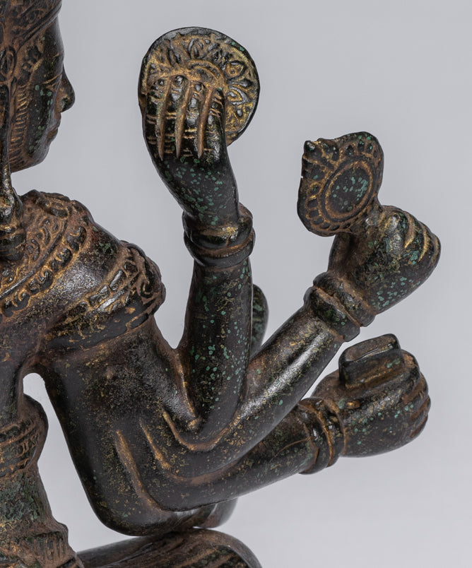 Estatua de Brahma - Antique Khmer Style Bronze 8 Arm Bayon Brahma - Creación de dios hindú - 32 cm/13 "