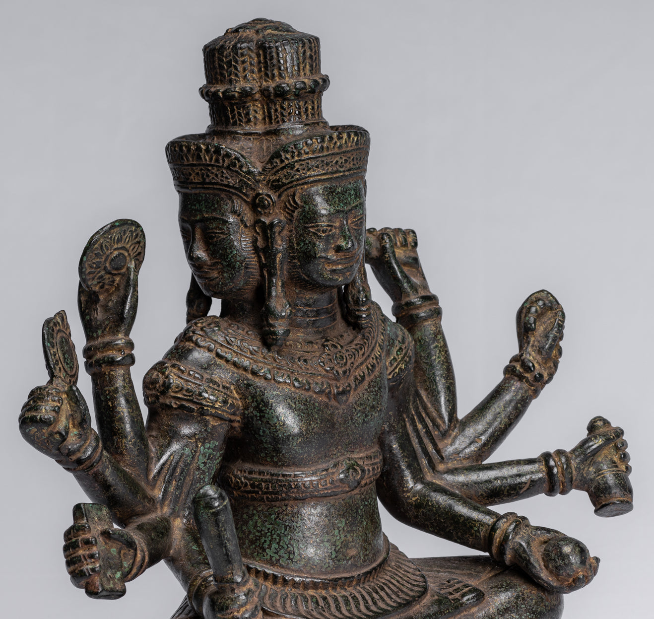 Estatua de Brahma - Antique Khmer Style Bronze 8 Arm Bayon Brahma - Creación de dios hindú - 32 cm/13 "