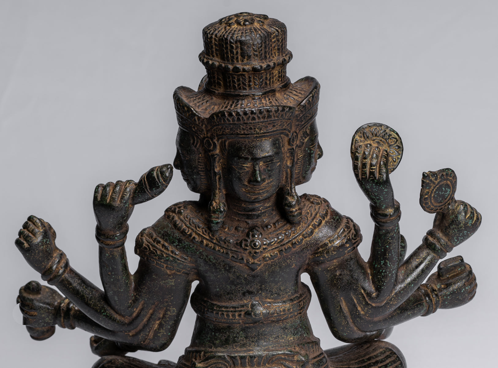 Estatua de Brahma - Antique Khmer Style Bronze 8 Arm Bayon Brahma - Creación de dios hindú - 32 cm/13 "