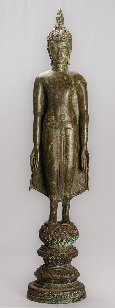 Antique Thai Style Ayutthaya Statue Buddha in piedi in bronzo - 98 cm/39 "